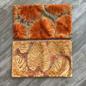Pillow Cases 2 Two Tropical Orange Gold Floral Monstera Leaf Patterns Costal